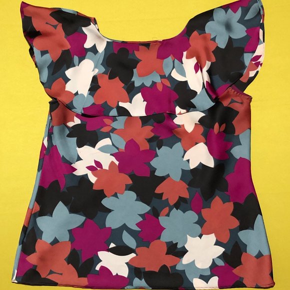 Attention Womens Sz S Ruffled Short Cap Sleeves Floral Light Top - Picture 6 of 6